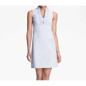 Lilly Pulitzer Adeline Dress Shoreley Blue Seersucker Stripe Size 14